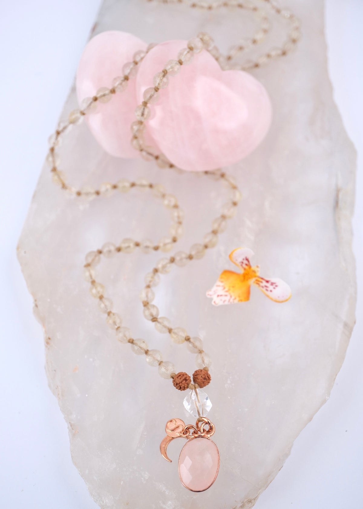 HARA Healing the Healers | Rose Quartz, Gold Rutile Quartz, Herkimer Diamond, Rudraksha