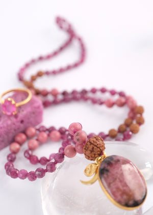 RAJRANI The Sovereign Queen Mala | Ruby, Rhodonite, Rudraksha