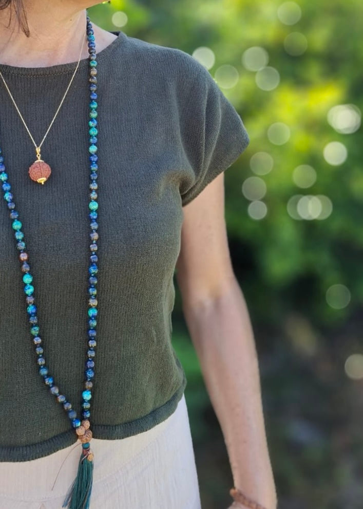 TEJASA Radiant Energy | Chrysocolla, Rudraksha Mala