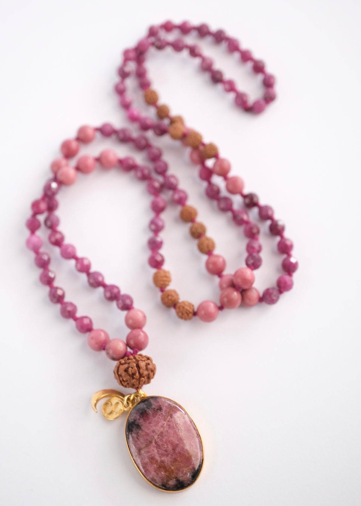 RAJRANI The Sovereign Queen Mala | Ruby, Rhodonite, Rudraksha