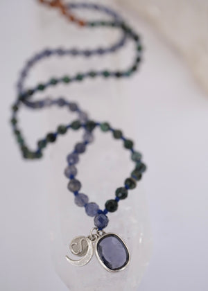 DEVAKA Divine, Celestial Mala | Emerald, Iolite & Rudraksha