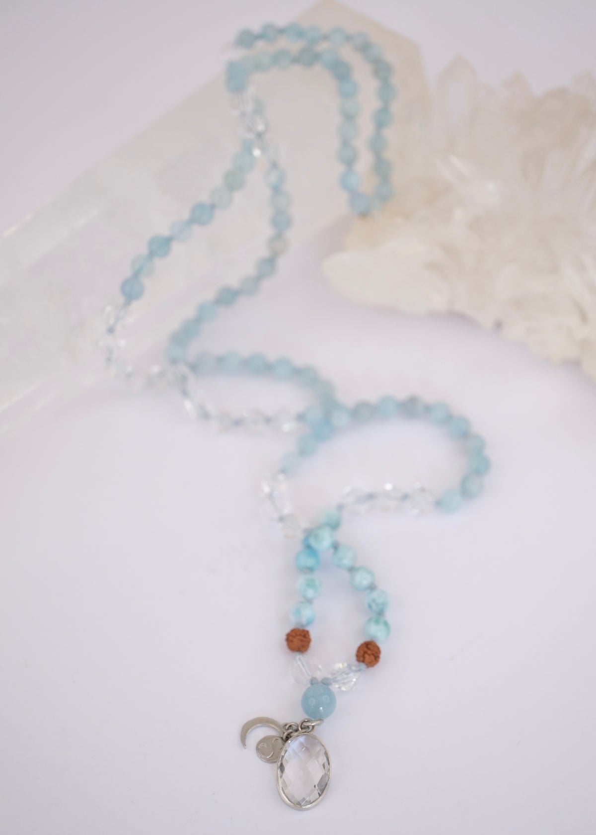 ENLIGHTEN Mala | Larimar, Aquamarine, Herkimer & Quartz