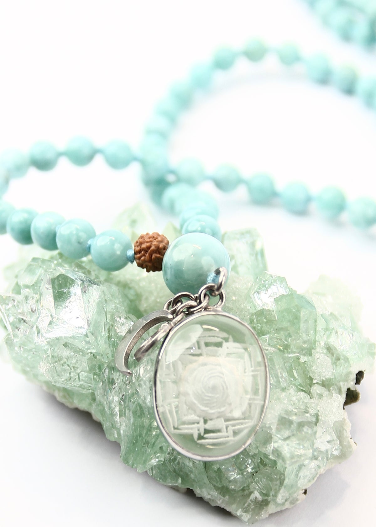 SATYA LOKA SRI DEVI Mala | Sri Yantra, Larimar, Rudraksha Mala