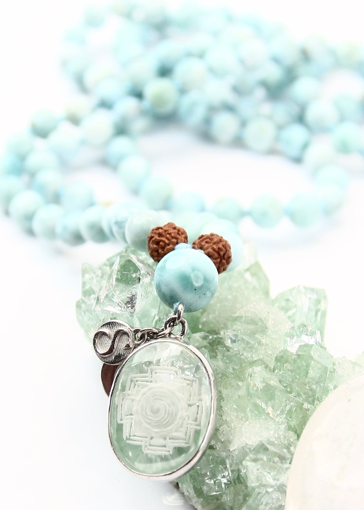 SATYA LOKA SRI DEVI Mala | Sri Yantra, Larimar, Rudraksha Mala