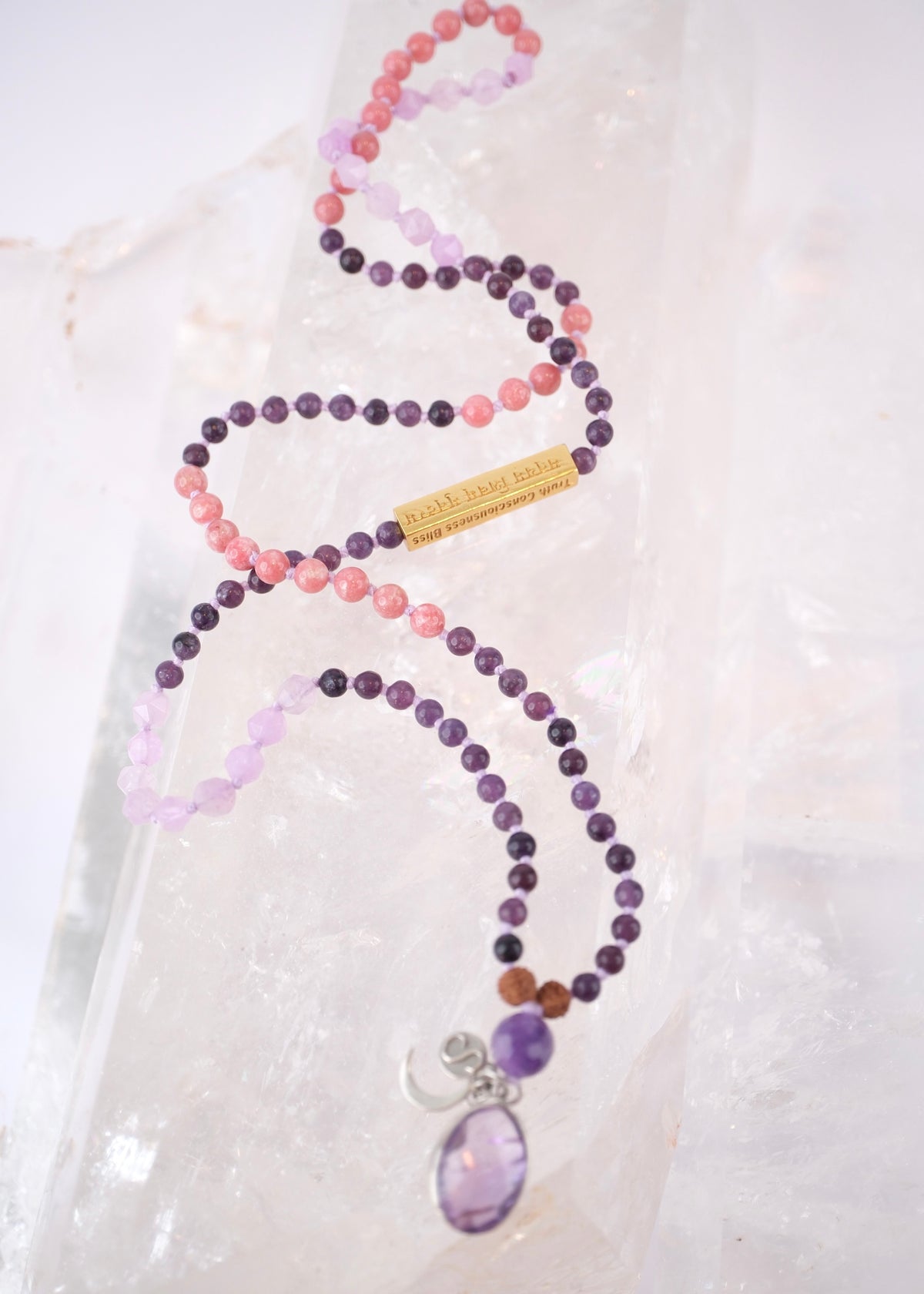 GURU MA Women Leaders Mala | Lepidolite, Thulite, Lavender Amethyst, Rose Quartz or Amethyst. Mantra bar.