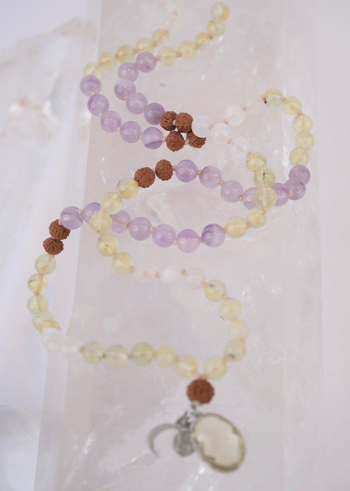 JOY Mala | Lemon & Lavender Quartz, Moonstone & Rudraksha