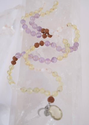 JOY Mala | Lemon & Lavender Quartz, Moonstone & Rudraksha