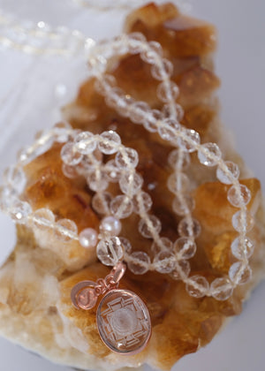 SHAKTI ‘The Mala of Pure Energy & Light’ | Himalayan Clear Quartz, Sri Yantra, Pink Pearls