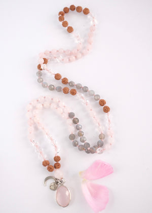 Rose Quartz and Labradorite Mala Beads with Rose Quartz Pendant set in Sterling Silver