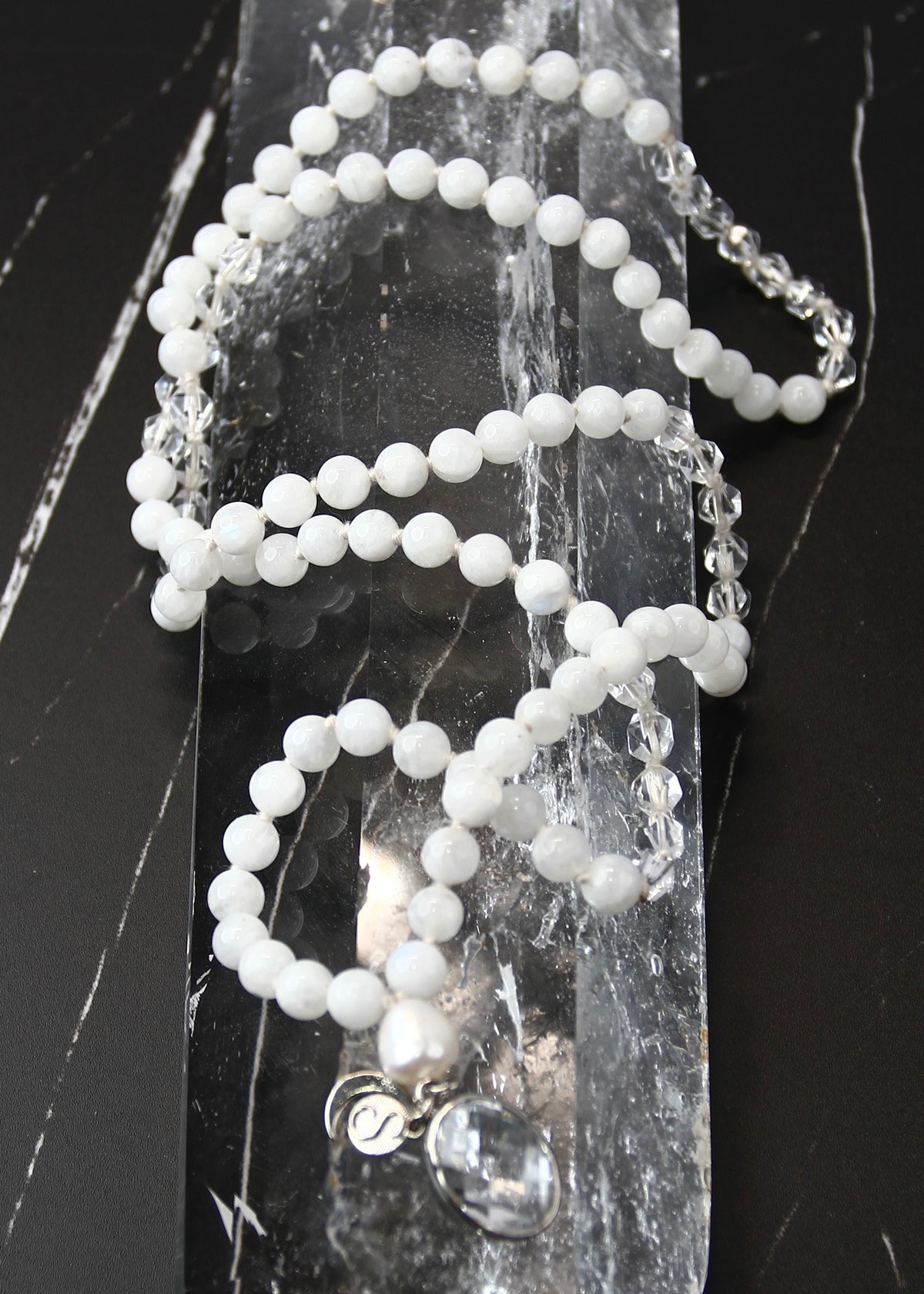 WHITE TARA Mala | with Moonstone, Pearl, Herkimer &amp; Quartz