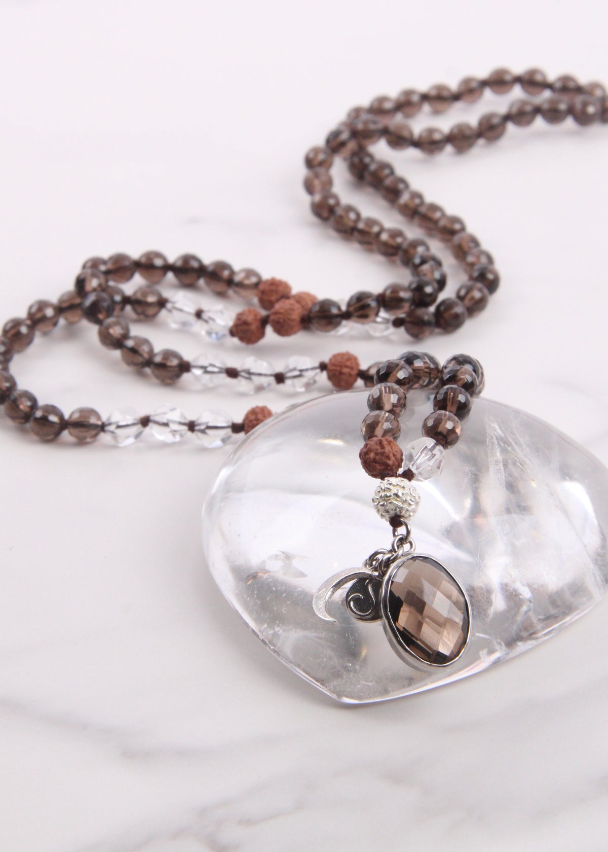 MAHADEVI Mother of the Universe | Faceted Smoky Quartz Pendant Mala