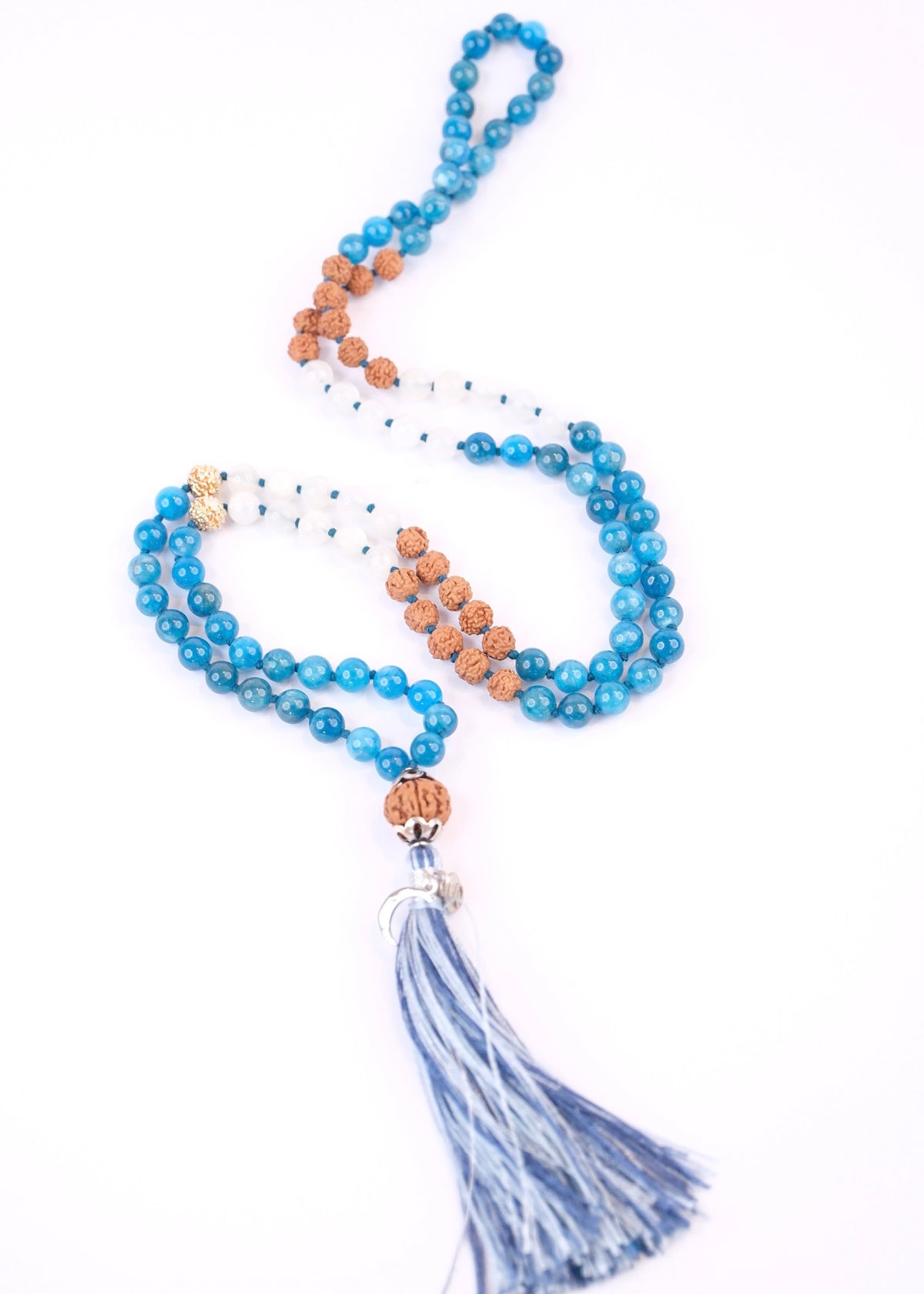 JAYA VIJAYA Victory of Souls Purpose Mala | Apatite, Moonstone, Silver