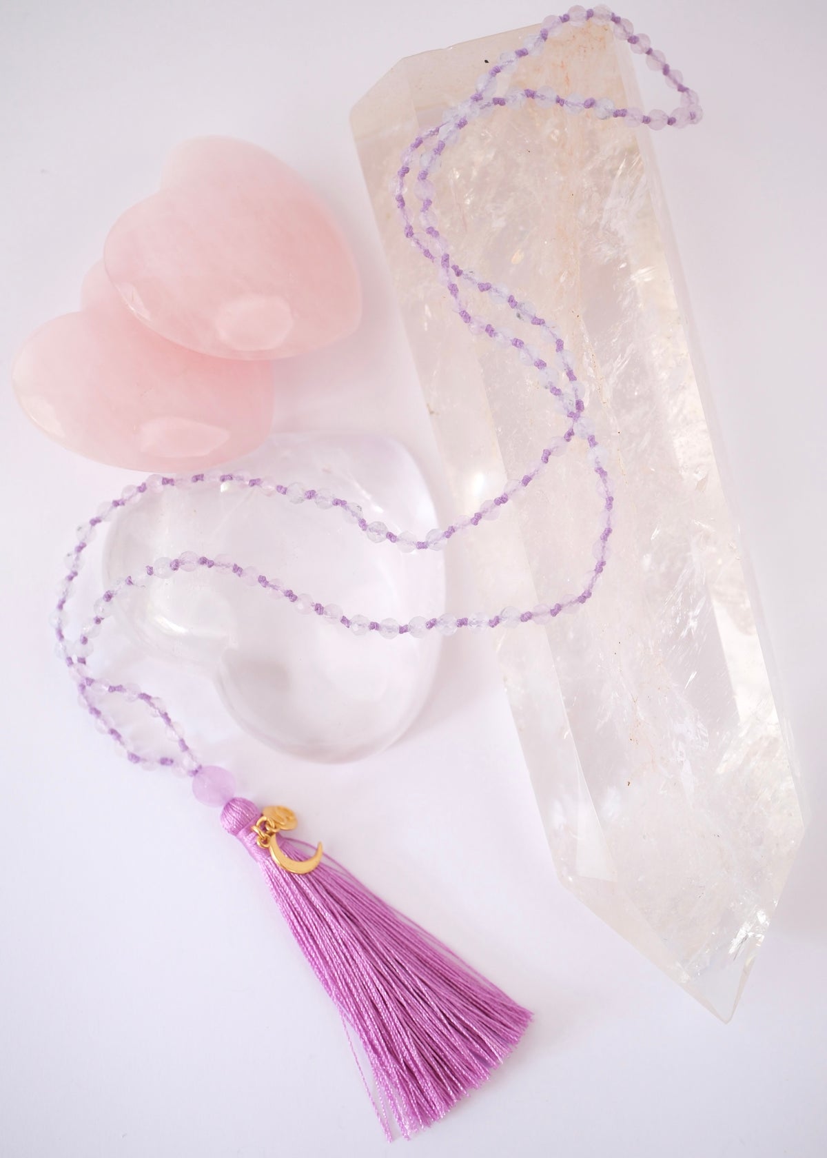 AGYA INTUITION Mala | Lavender Quartz, Aquamarine &amp; Rare Herkimer Amethyst