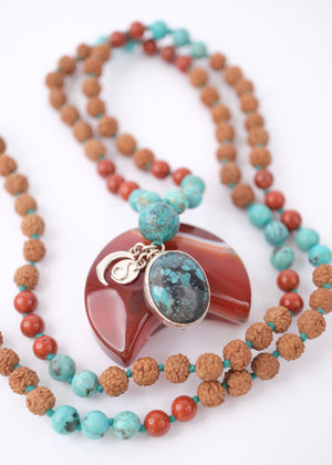 The TRIBAL Mala | Elders and Keepers of the Faith | Persian Turquoise, Red Jasper, Rudraksha