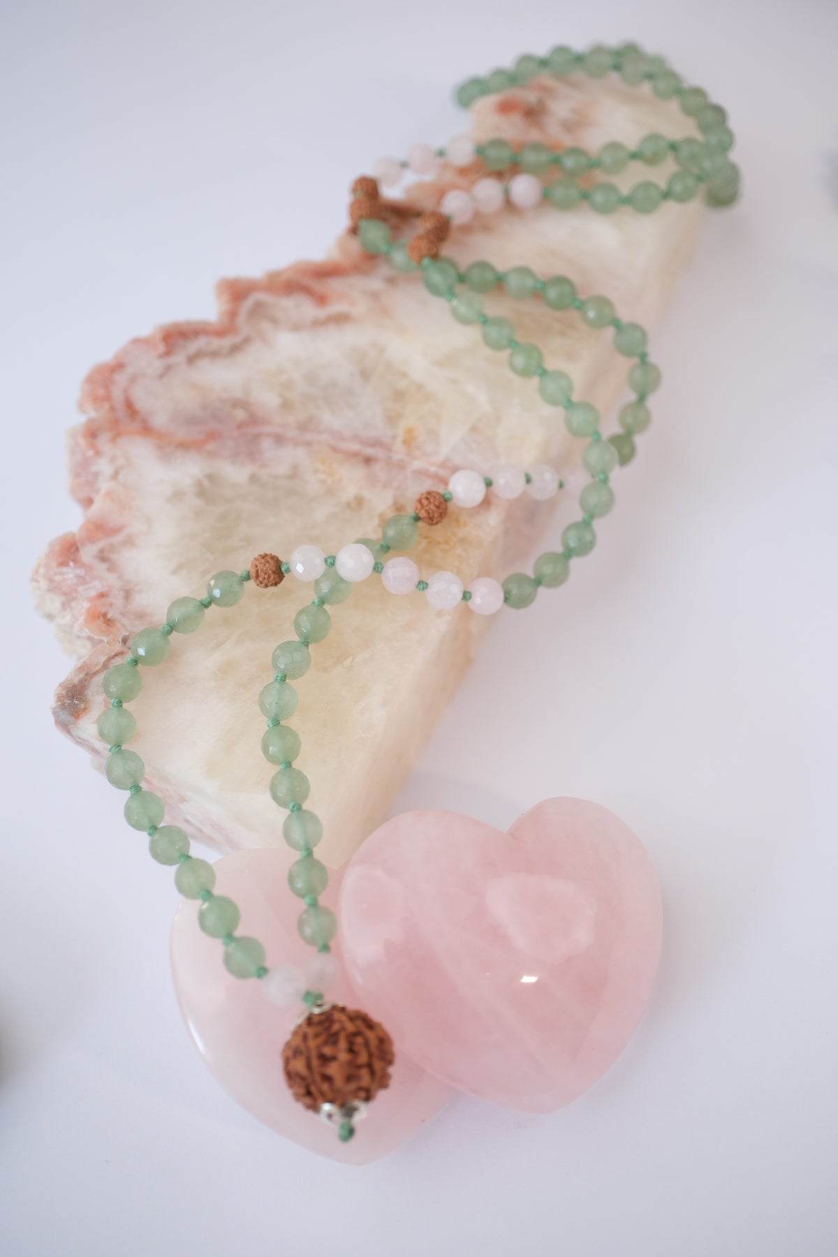ANAHATA CHAKRA Heart Mala | Aventurine, Rose Quartz, Rudraksha
