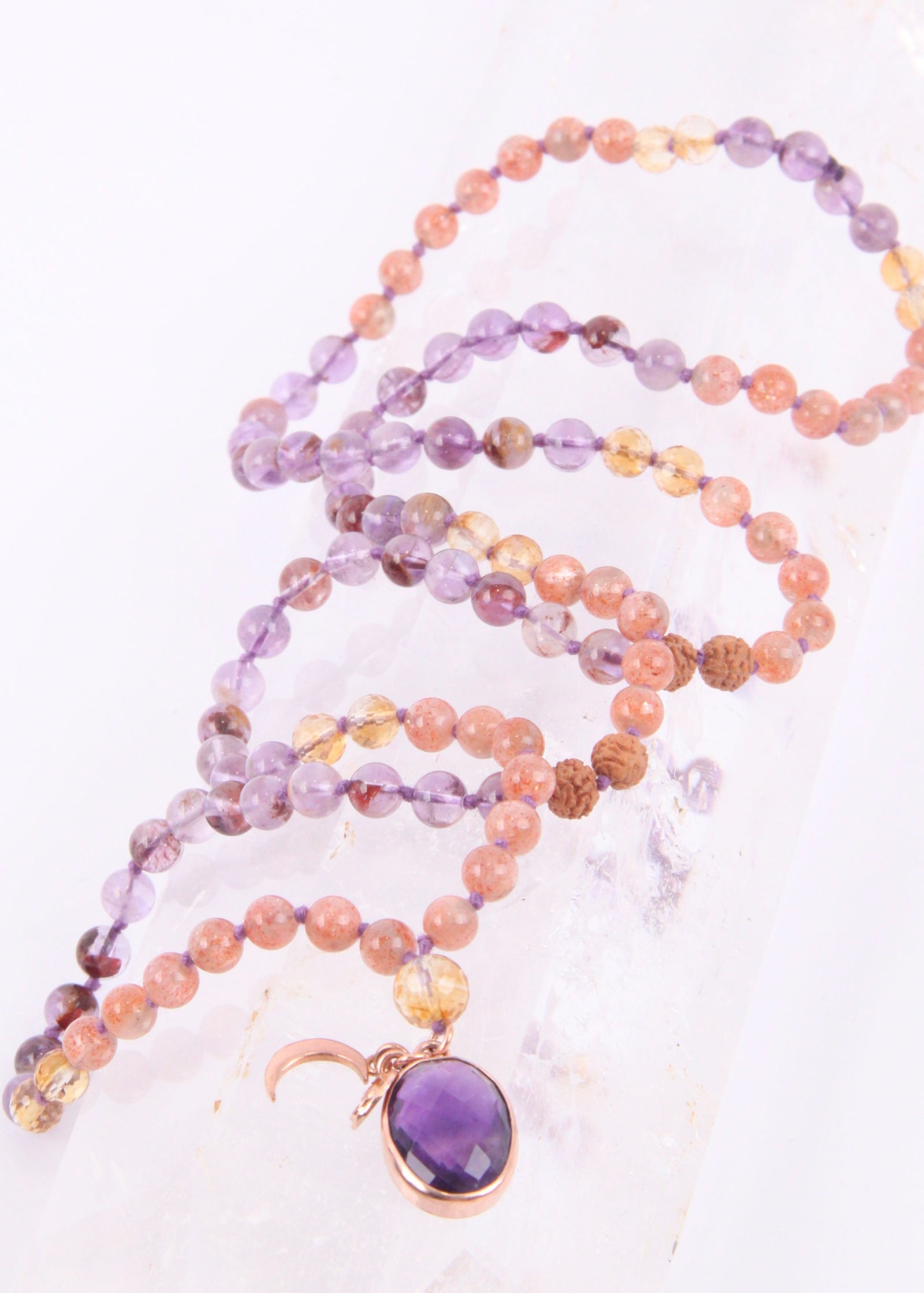 ĀRAMBHA New Beginnings Mala | Super 7, Amethyst Pendant