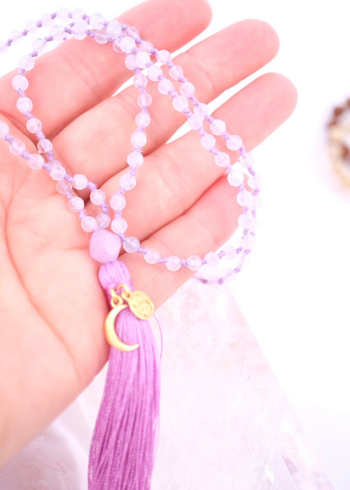 AGYA INTUITION Mala | Lavender Quartz, Aquamarine &amp; Rare Herkimer Amethyst
