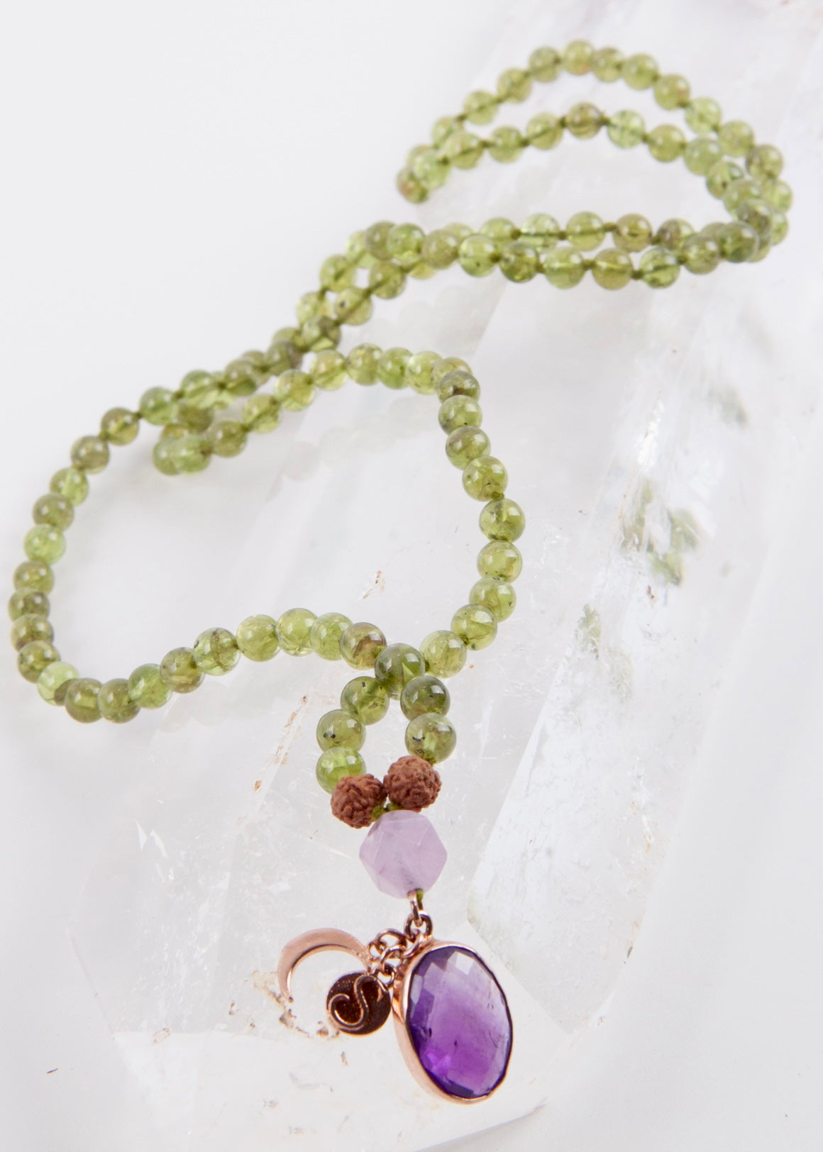 BHUVANESHWARI Protection, Preservation, Deliverance Mala | Peridot, Herkimer Amethyst, Amethyst Pendant