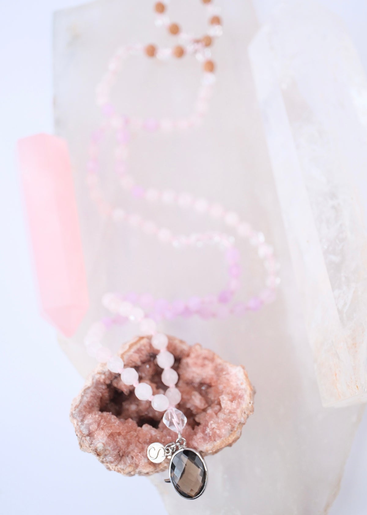 BHAVA Radiating Positivity Mala | Amethyst Herkimer, Smoky &amp; Rose Quartz