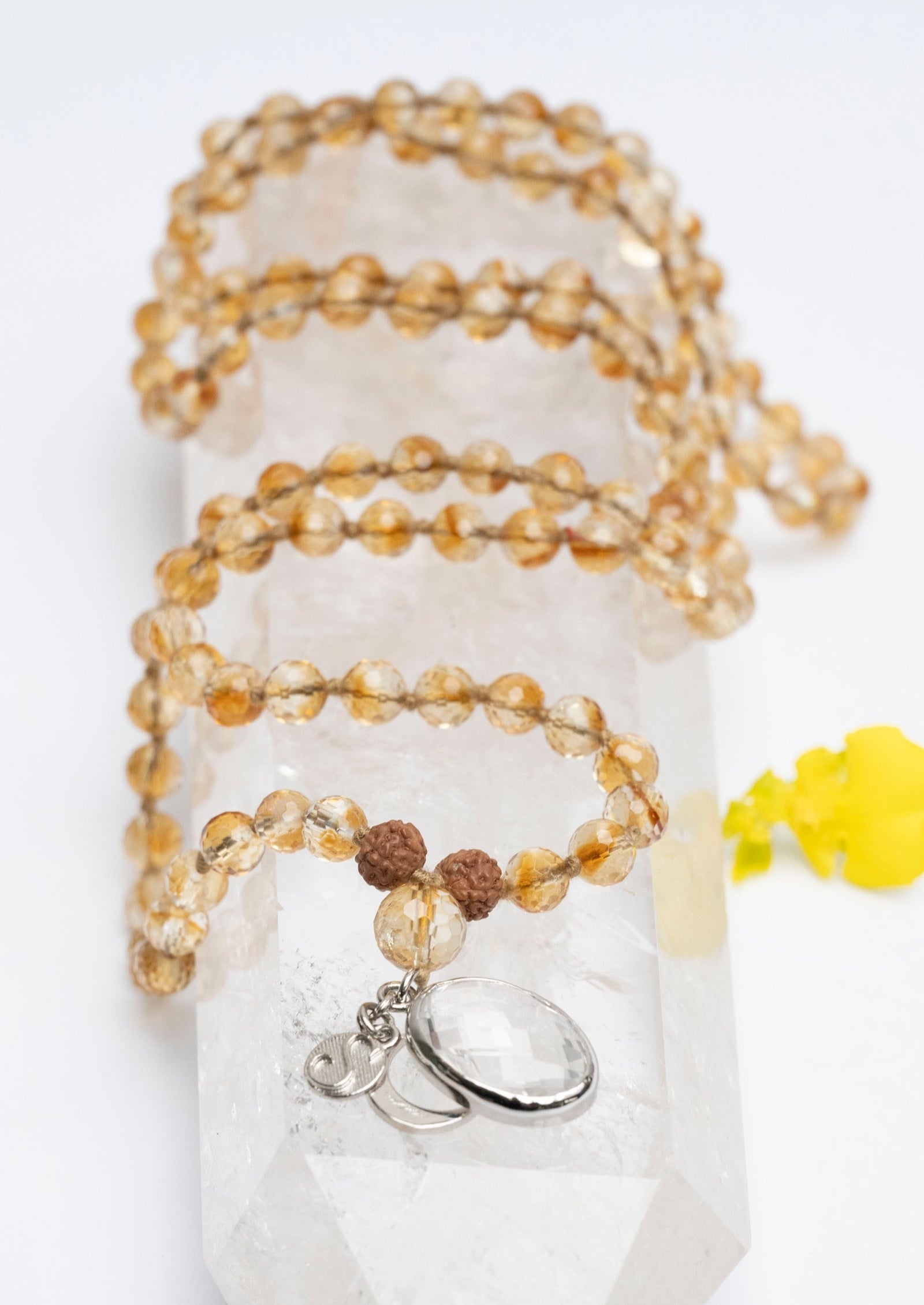 Pure Citrine Crystal Beads Necklace, Mala, Prayer Beads omshivoham.com