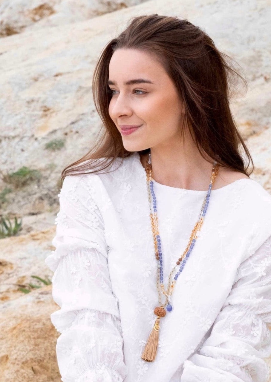 Bhaskaraya Mala | Tanzanite 18k White Gold, Citrine, Herkimer Diamonds