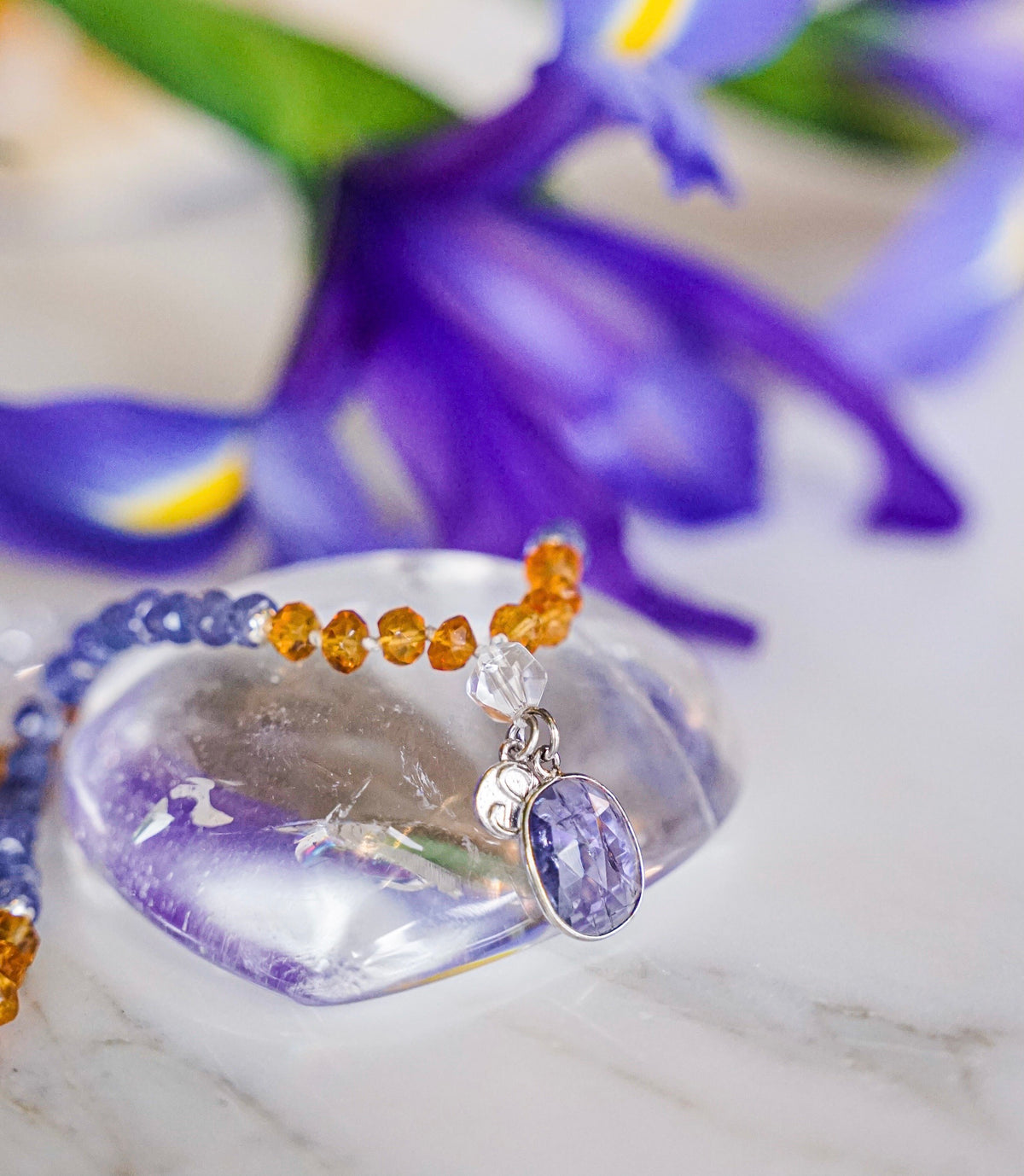 Bhaskaraya Mala | Tanzanite 18k White Gold, Citrine, Herkimer Diamonds