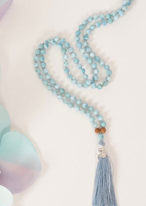 Larimar mala Beads, finest quality 6mm Larimar 108 beads | Shivoham Yoga Malas