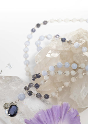 SABIJA SAMADHI Eternal in Light Mala | Iolite & Blue Lace with Sterling Silver.