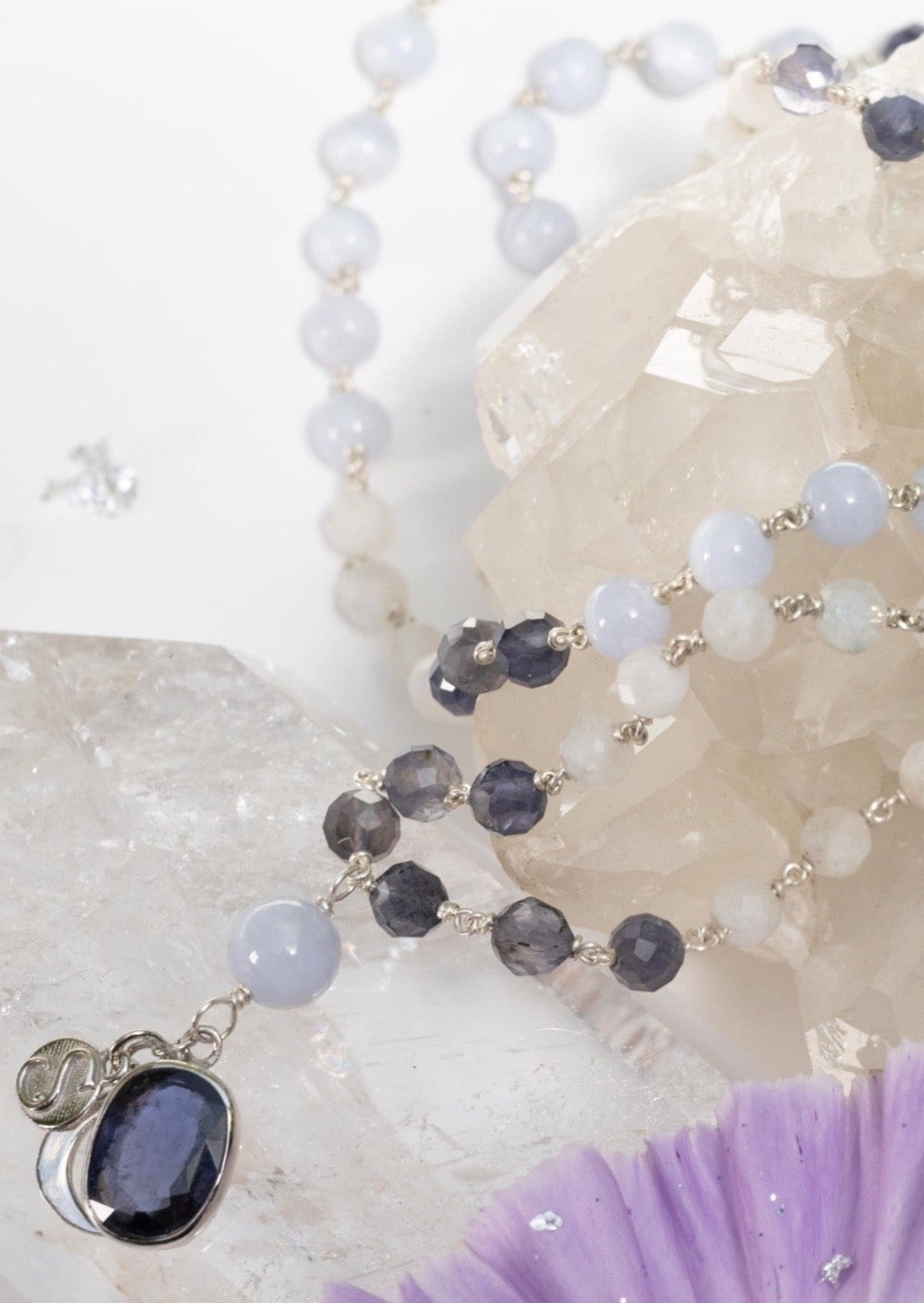 SABIJA SAMADHI Eternal in Light Mala | Iolite & Blue Lace with Sterling Silver.