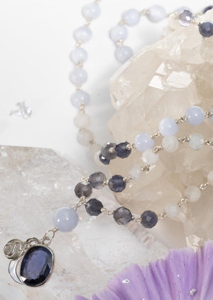 SABIJA SAMADHI Eternal in Light Mala | Iolite & Blue Lace with Sterling Silver.