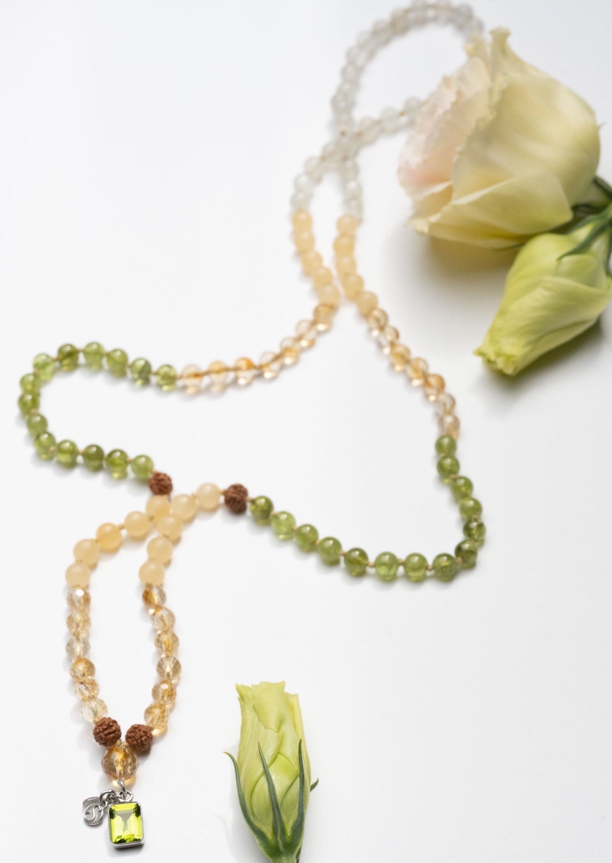 Peridot, Cirine, Jade Crystal Necklace, Mala Beads Australia SHIVOHAM