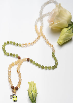 CELESTIAL ABUNDANCE | KUBER Mala with Peridot, Citrine, Jade, Rudraksha