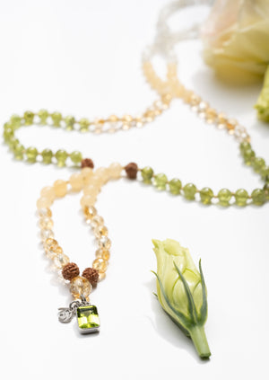 CELESTIAL ABUNDANCE | KUBER Mala with Peridot, Citrine, Jade, Rudraksha