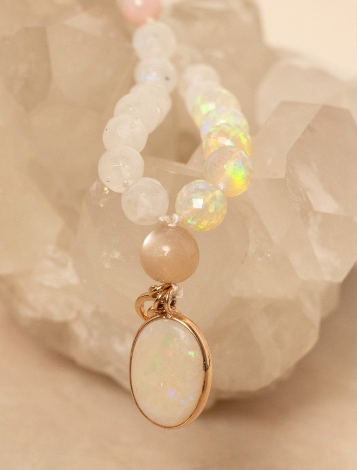 Divine Australia Opal Beads | 108 Bead Mala with Australian Opal 18K  Gold Pendant