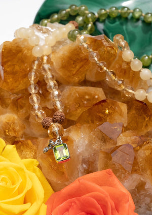CELESTIAL ABUNDANCE | KUBER Mala with Peridot, Citrine, Jade, Rudraksha