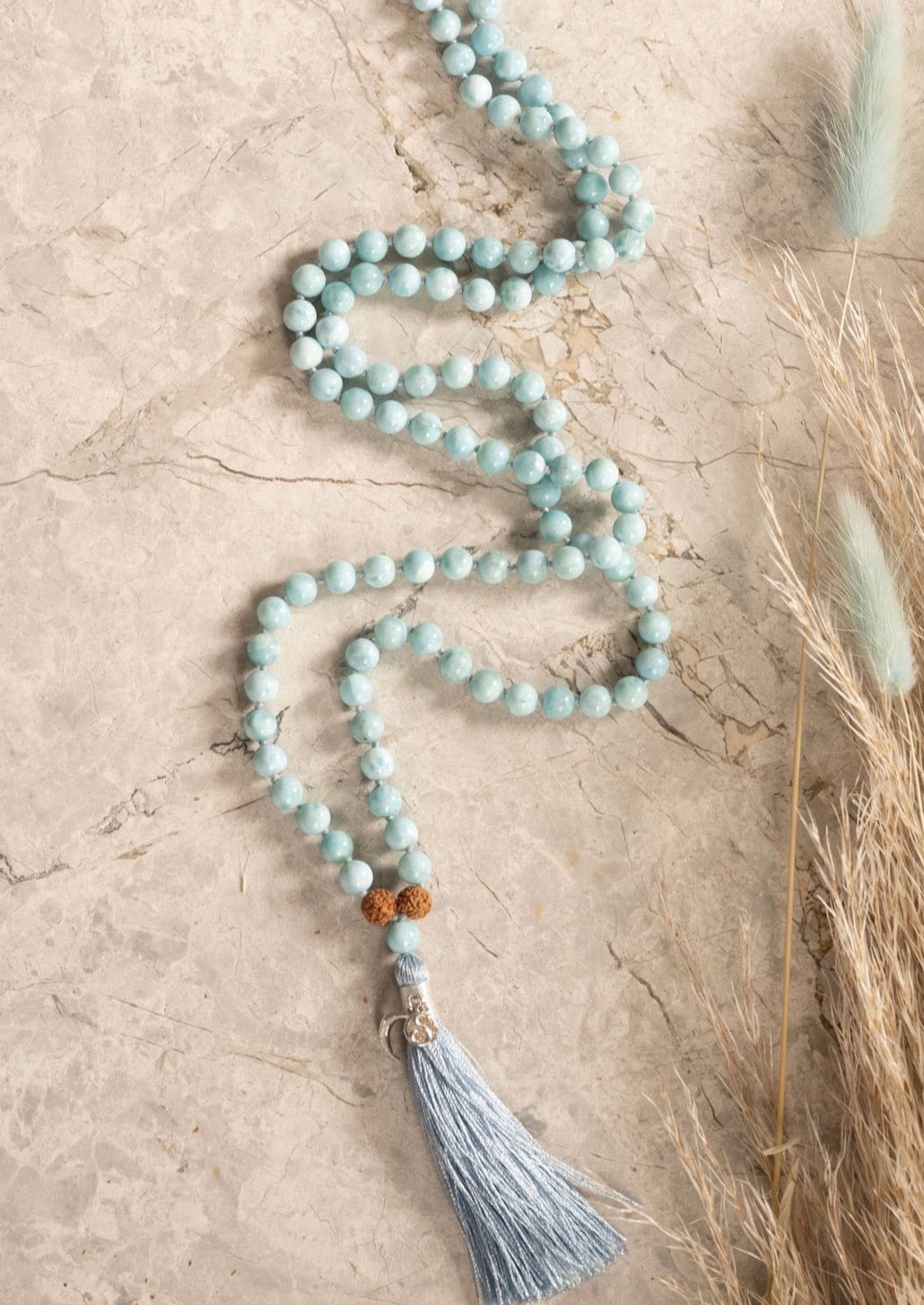 Larimar mala Beads, finest quality 6mm Larimar 108 beads | Shivoham Yoga Malas