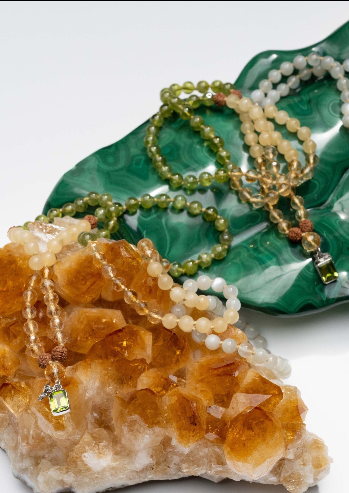 CELESTIAL ABUNDANCE | KUBER Mala with Peridot, Citrine, Jade, Rudraksha