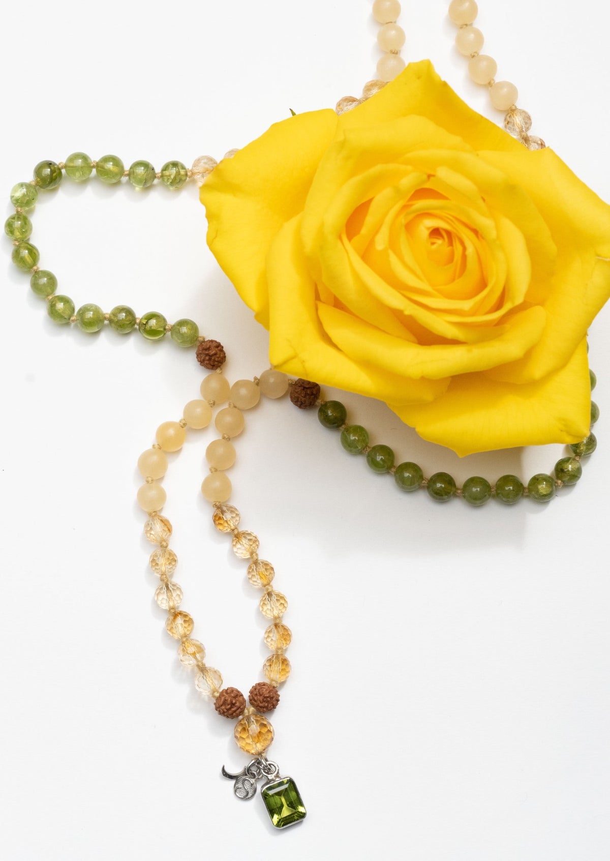 CELESTIAL ABUNDANCE | KUBER Mala with Peridot, Citrine, Jade, Rudraksha