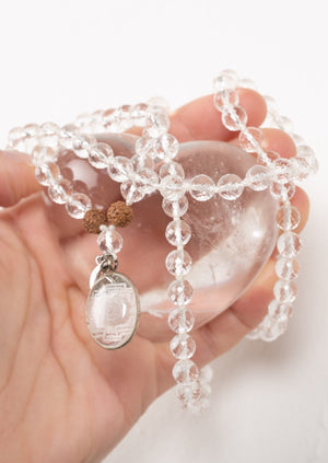 Divine Manifestation Mala SHRI | Hand-carved Himalayan Quartz Sri Yantra Sphatik Mala