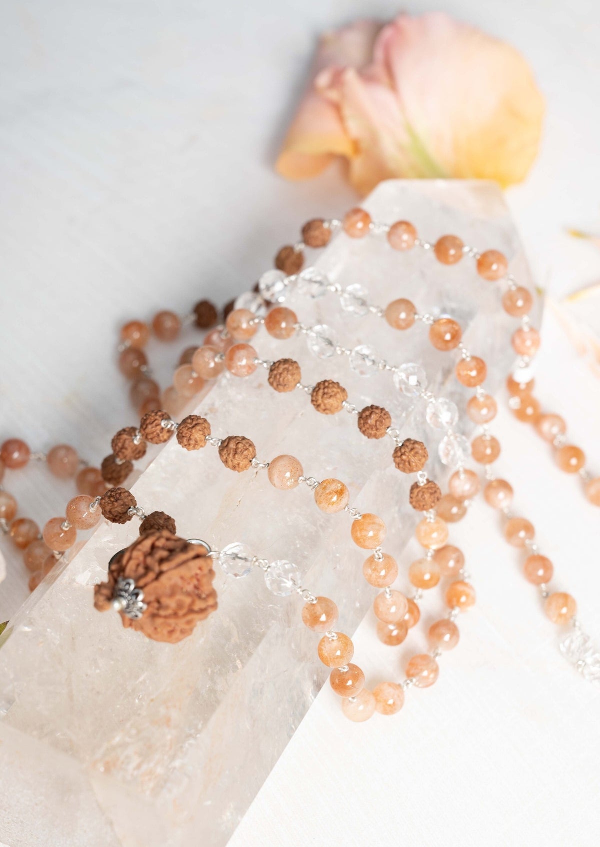 GANESH Sunstone Mala with Silver | All Blessings, Removes Obstacles, Clears the Path
