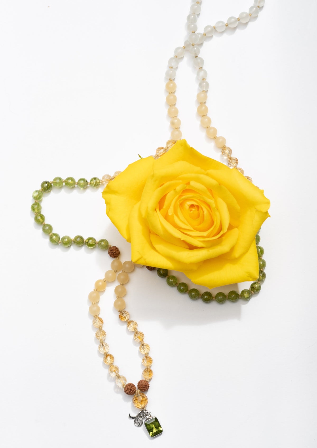 CELESTIAL ABUNDANCE | KUBER Mala with Peridot, Citrine, Jade, Rudraksha