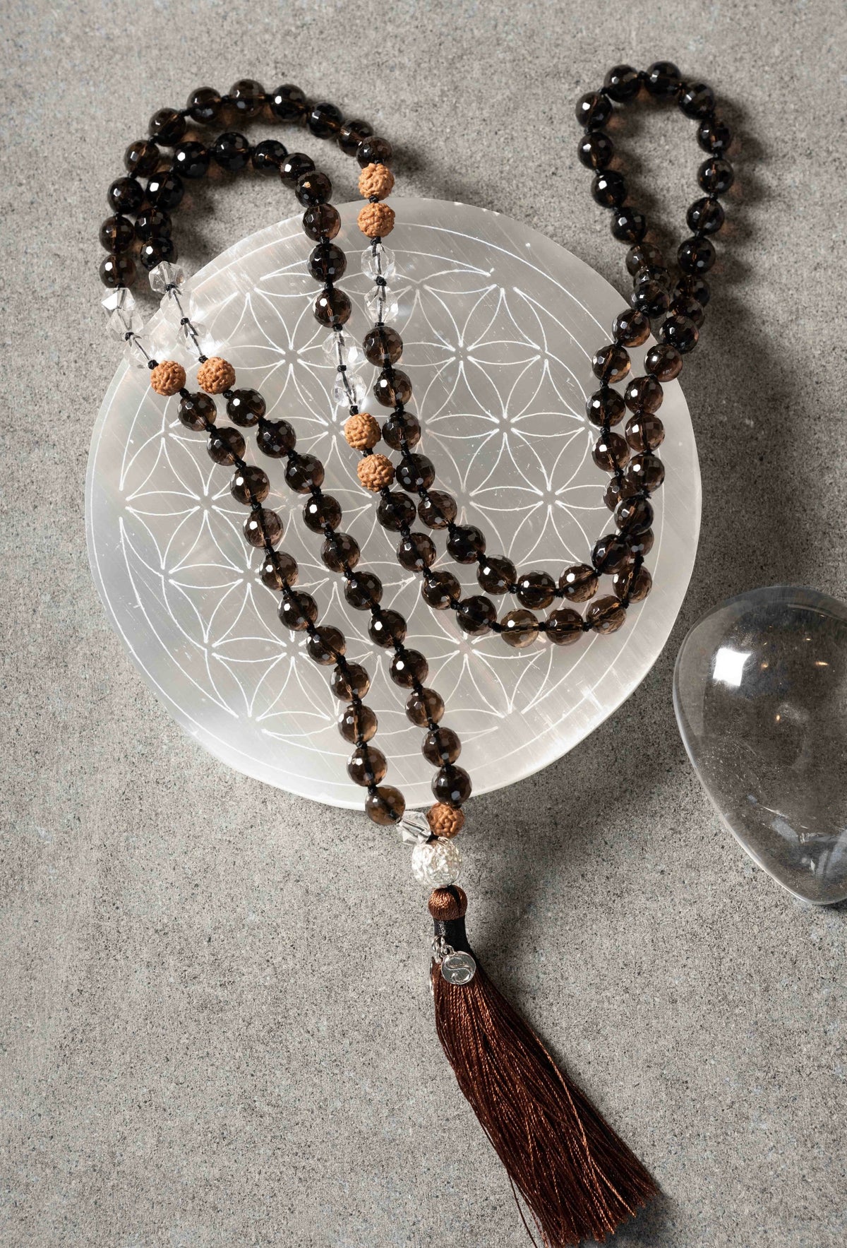 MAHADEVI Mother of the Universe | Faceted Smoky Quartz & Herkimer Mala