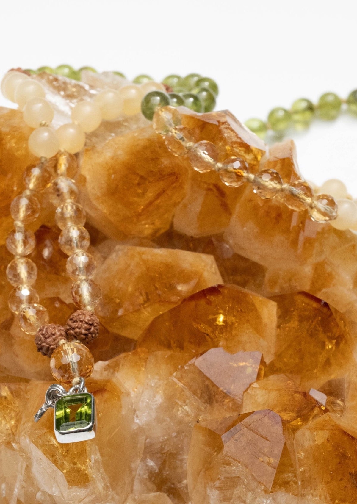 CELESTIAL ABUNDANCE | KUBER Mala with Peridot, Citrine, Jade, Rudraksha