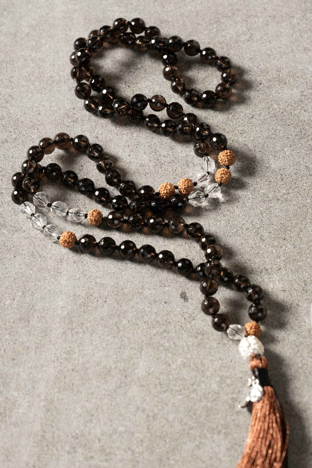 MAHADEVI Mother of the Universe | Faceted Smoky Quartz & Herkimer Mala