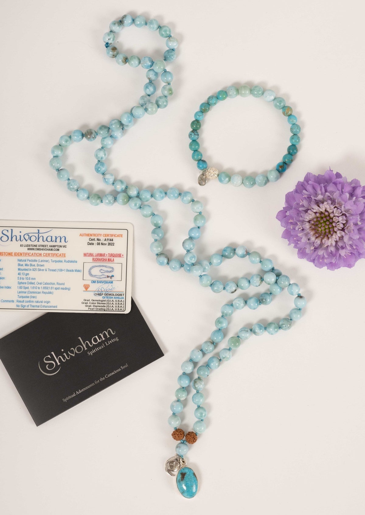 Larimar and Turquoise Mala Beads by Shivoham