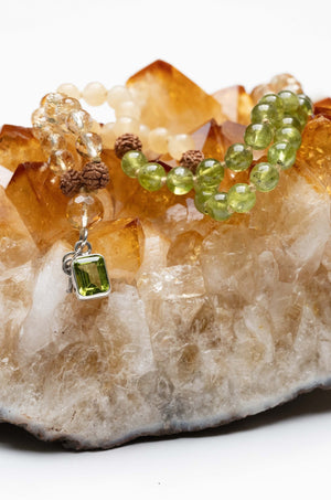 CELESTIAL ABUNDANCE | KUBER Mala with Peridot, Citrine, Jade, Rudraksha
