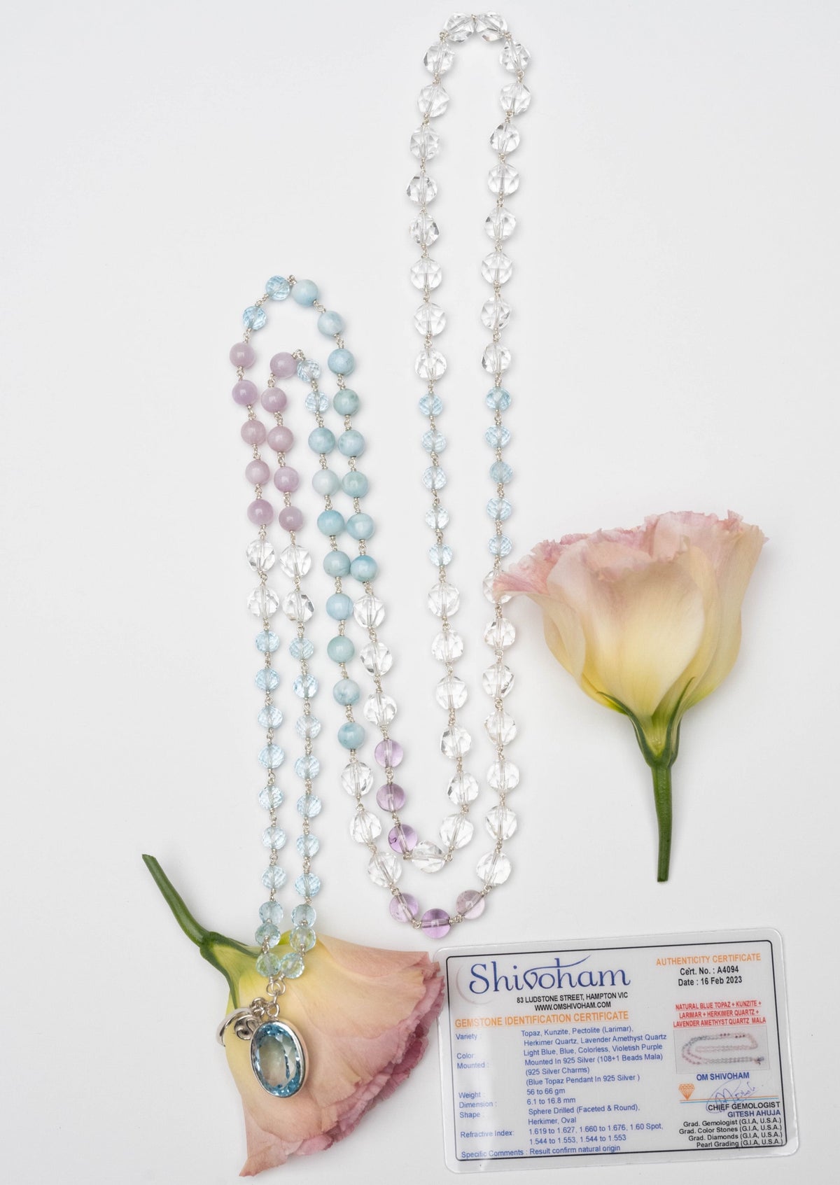 SHANTI DEVA Presence of Peace Mala | with Topaz, Herkimer, Larimar. Profound Blessings