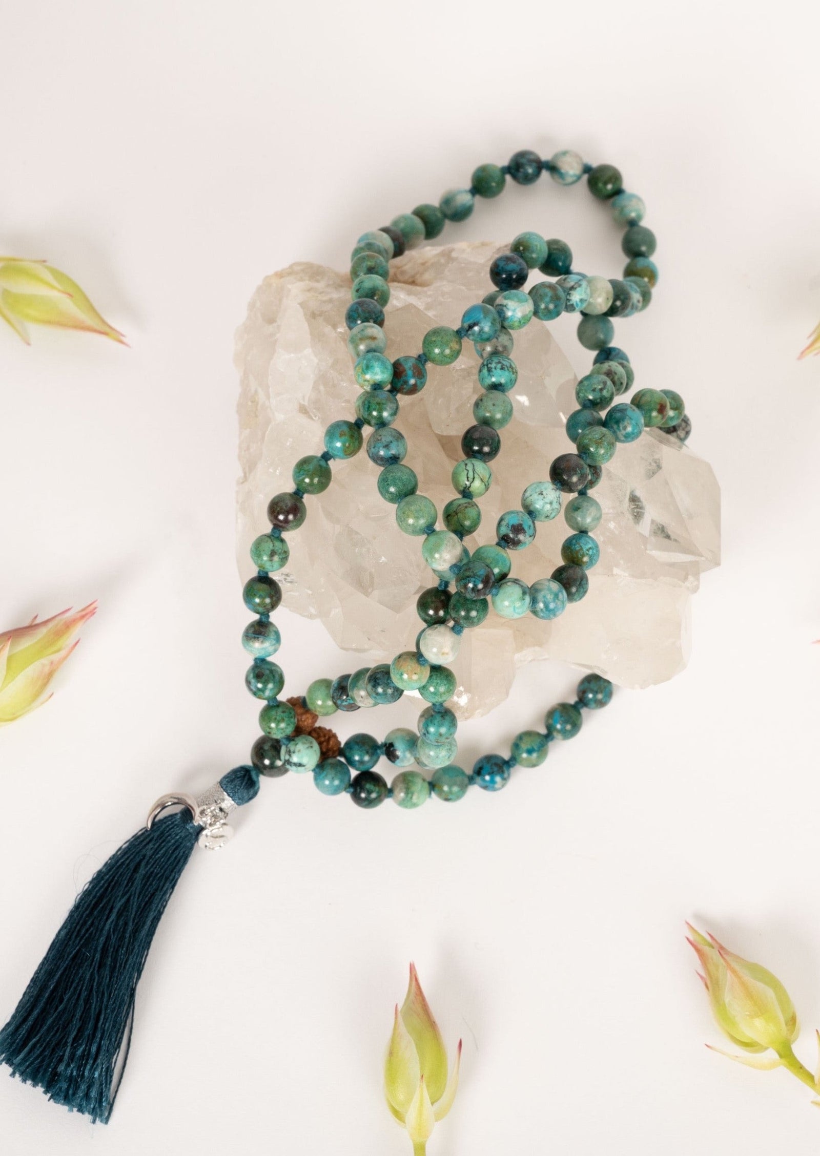 Chryscolla Healing Mala with 108 beads AAA Grade Chryscolla and Rudraksha
