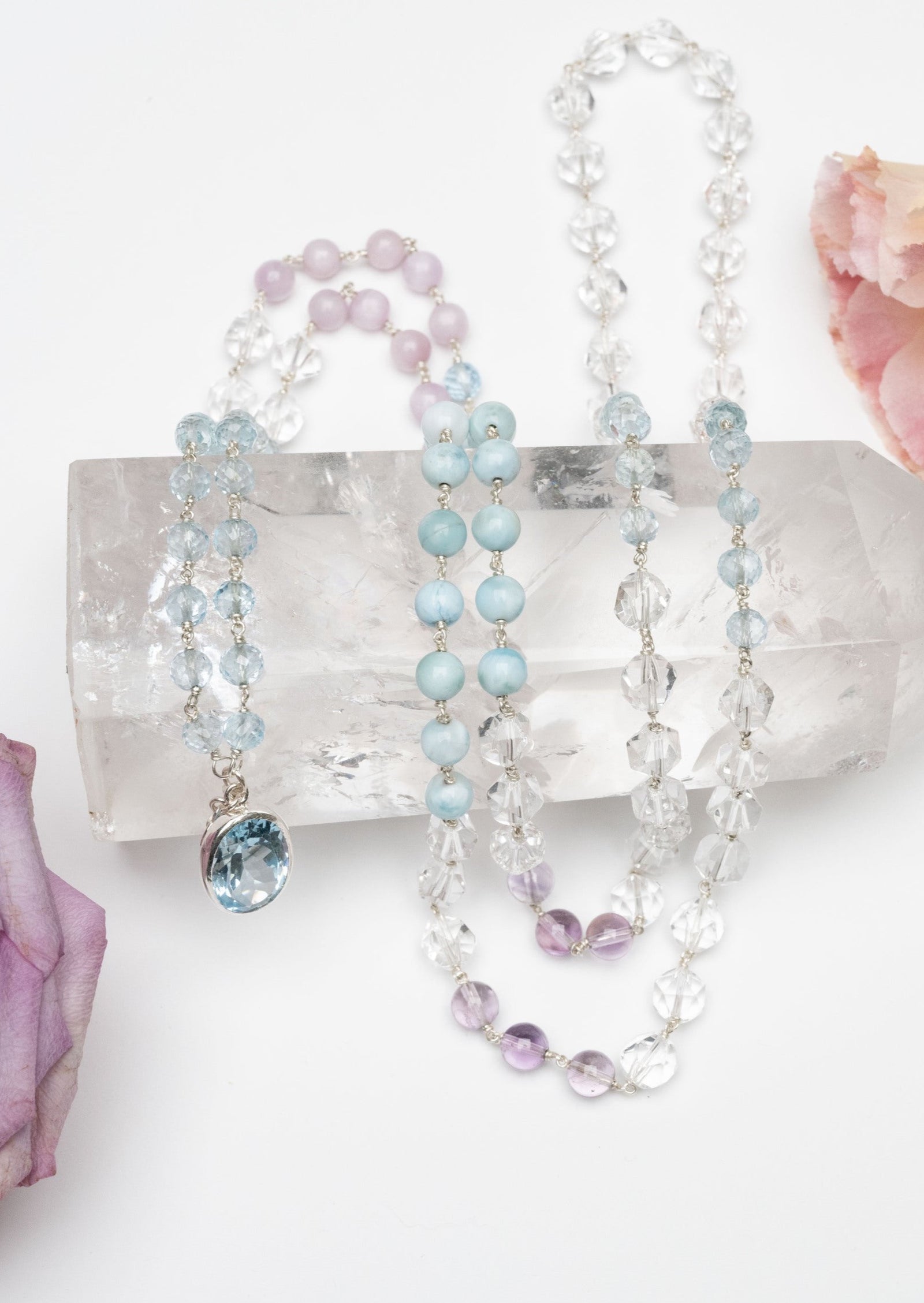 SHANTI DEVA Presence of Peace Mala | with Topaz, Herkimer, Larimar. Profound Blessings