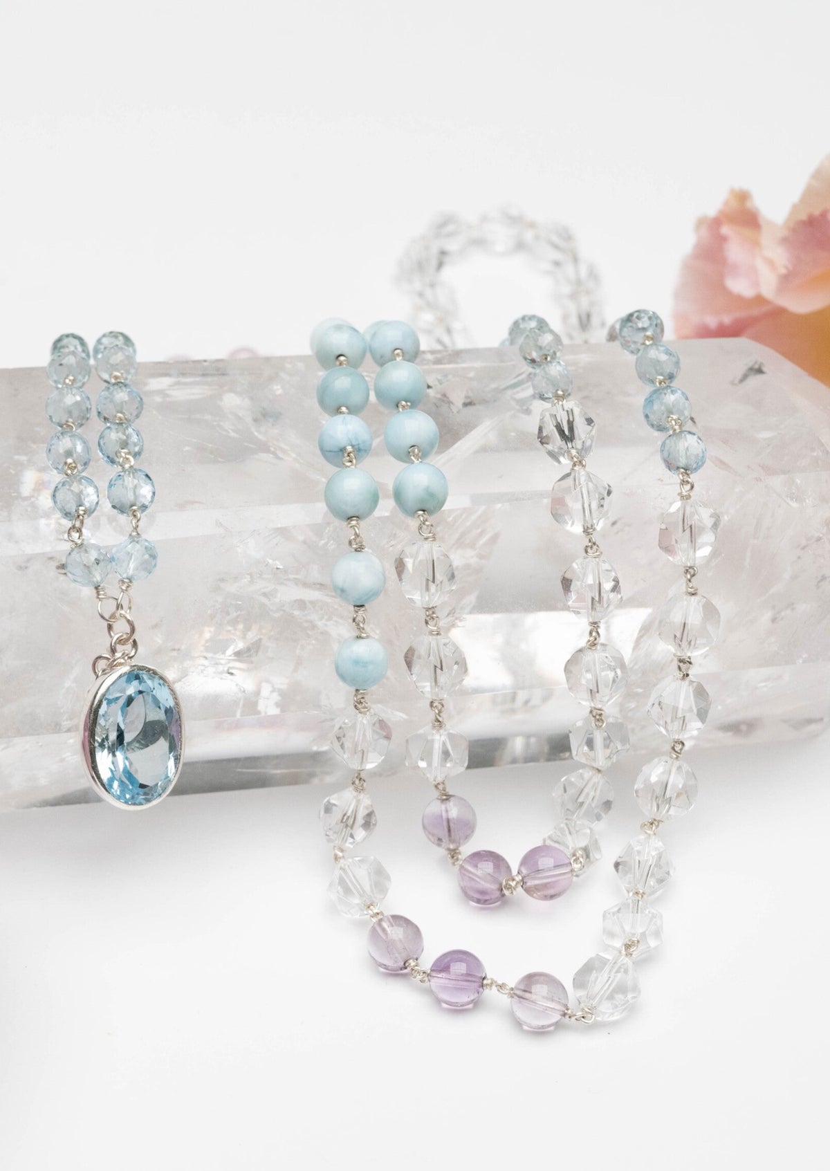 SHANTI DEVA Presence of Peace Mala | with Topaz, Herkimer, Larimar. Profound Blessings